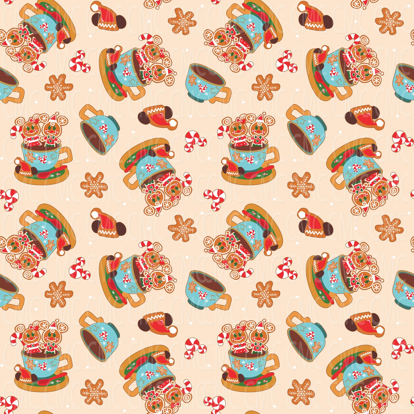 Gingerbread Cup Cream Seamless Pattern