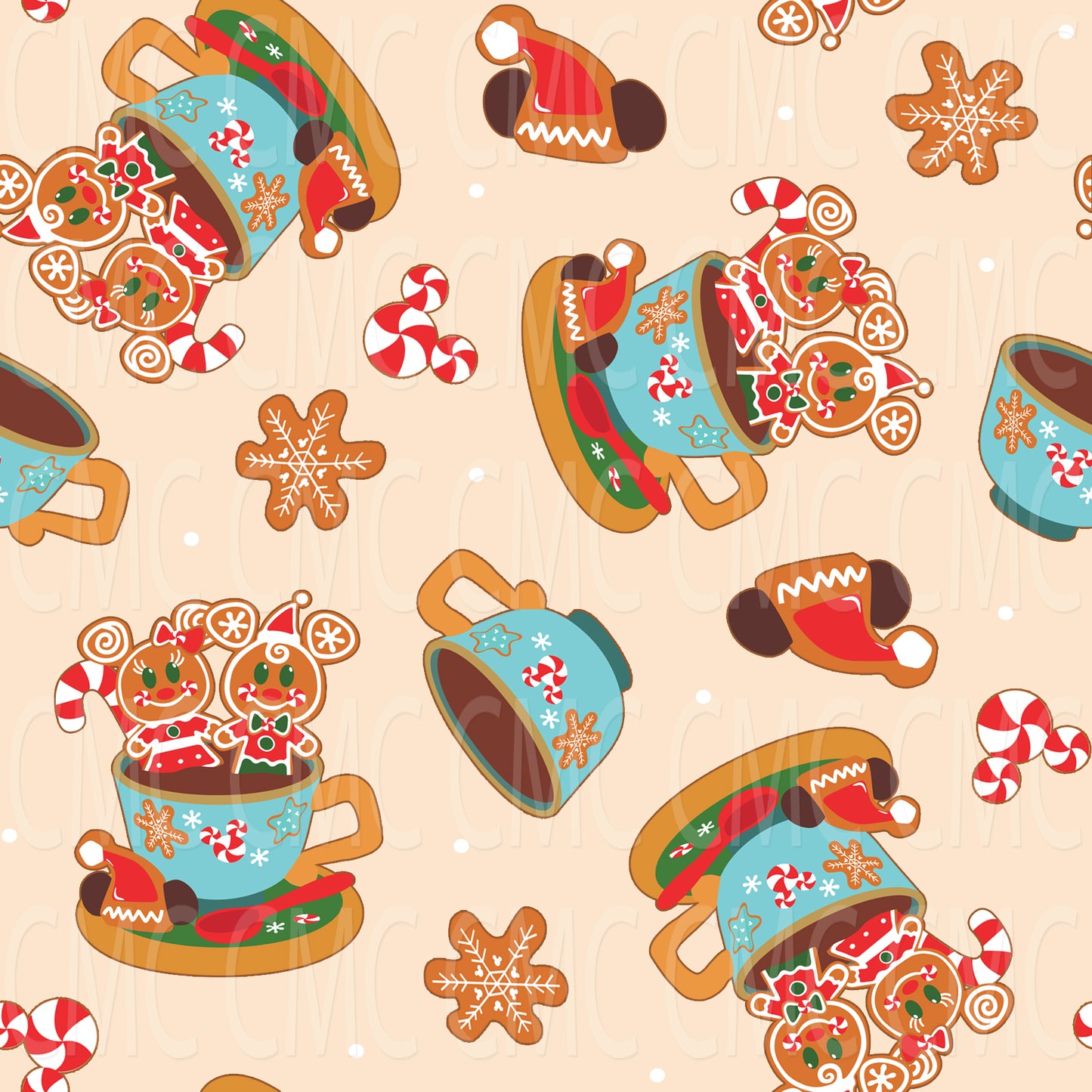 Gingerbread Cup Cream Seamless Pattern