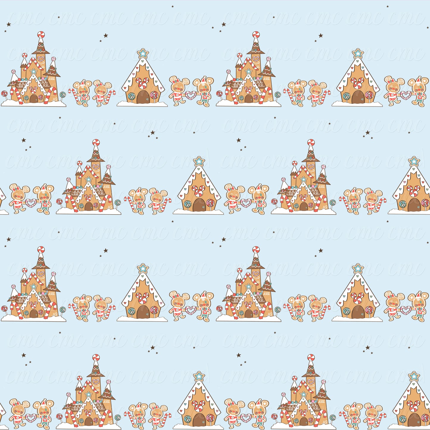 Magical Gingerbread City Blue Seamless Pattern