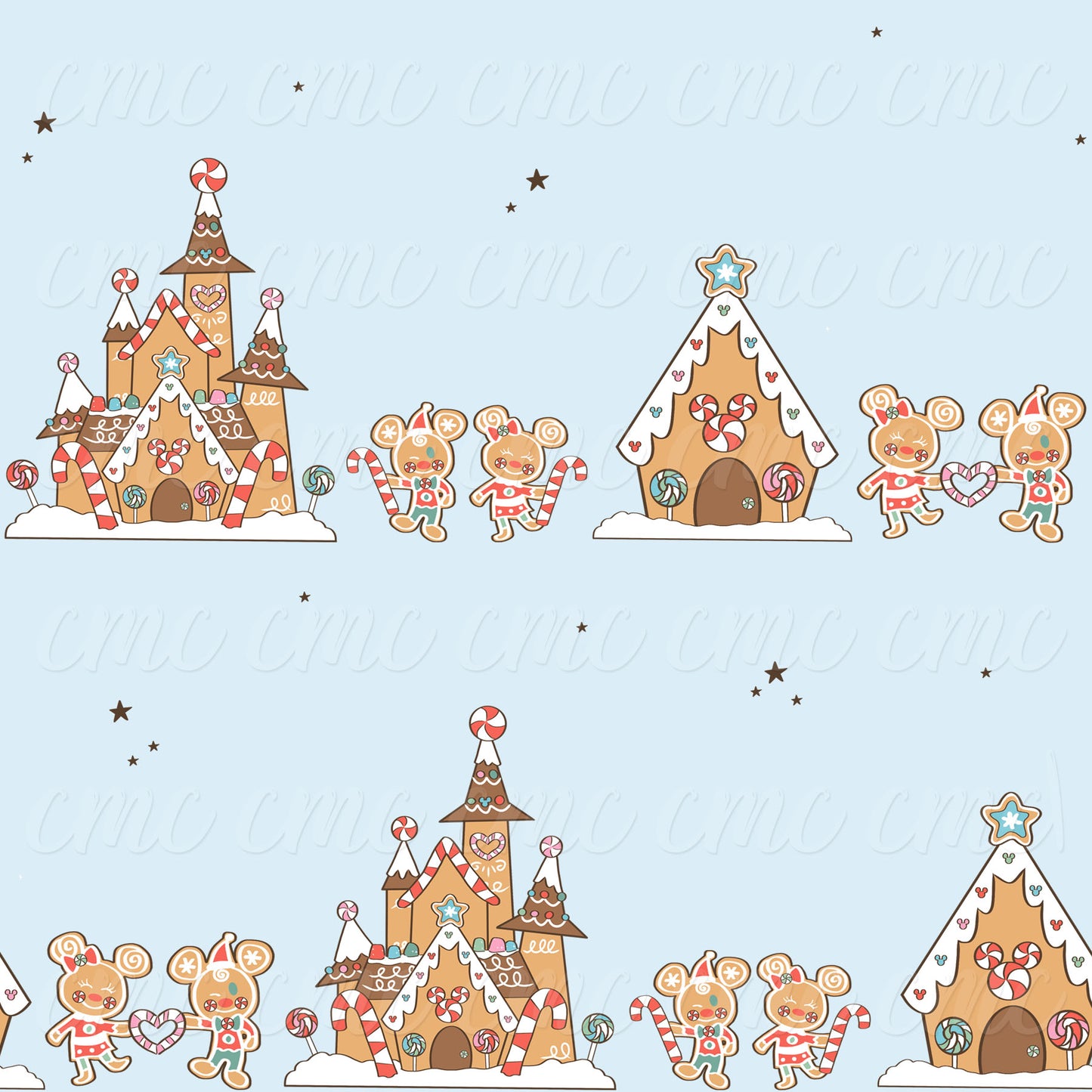 Magical Gingerbread City Blue Seamless Pattern