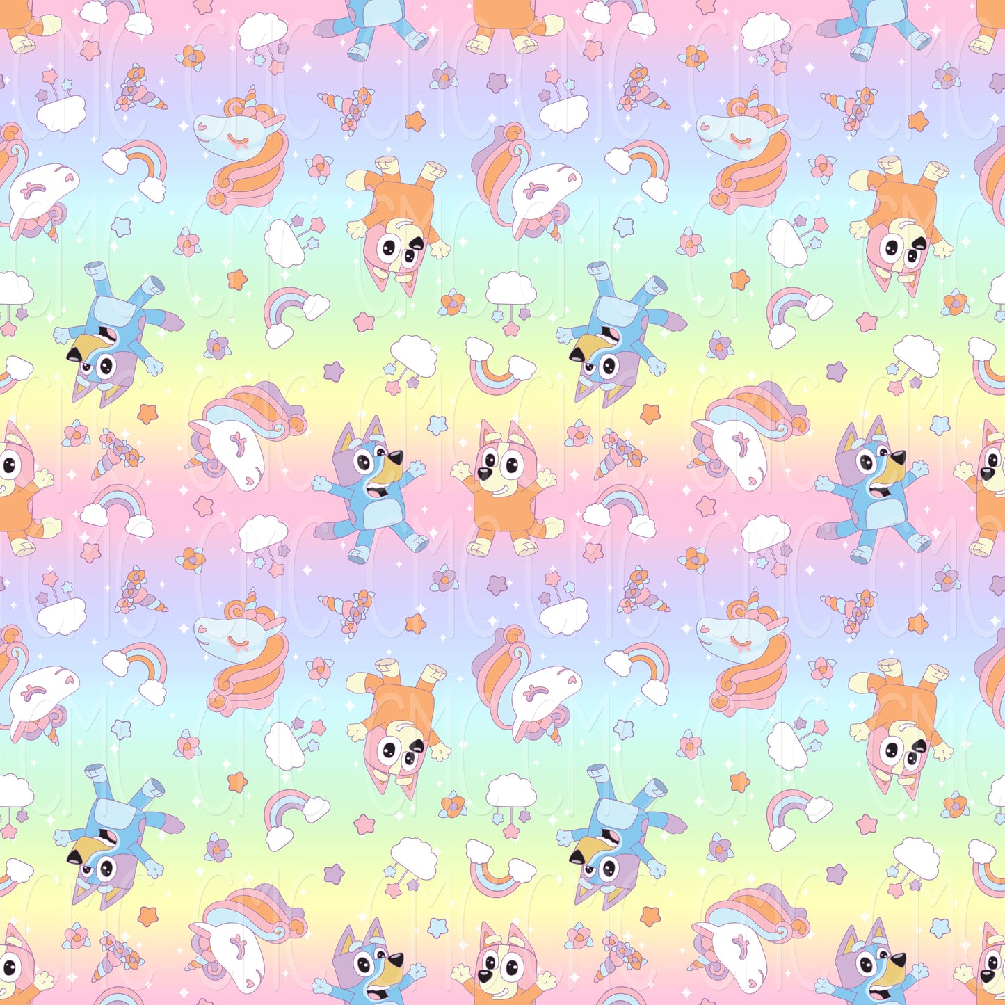 Mystical Puppies Rainbow Seamless Pattern