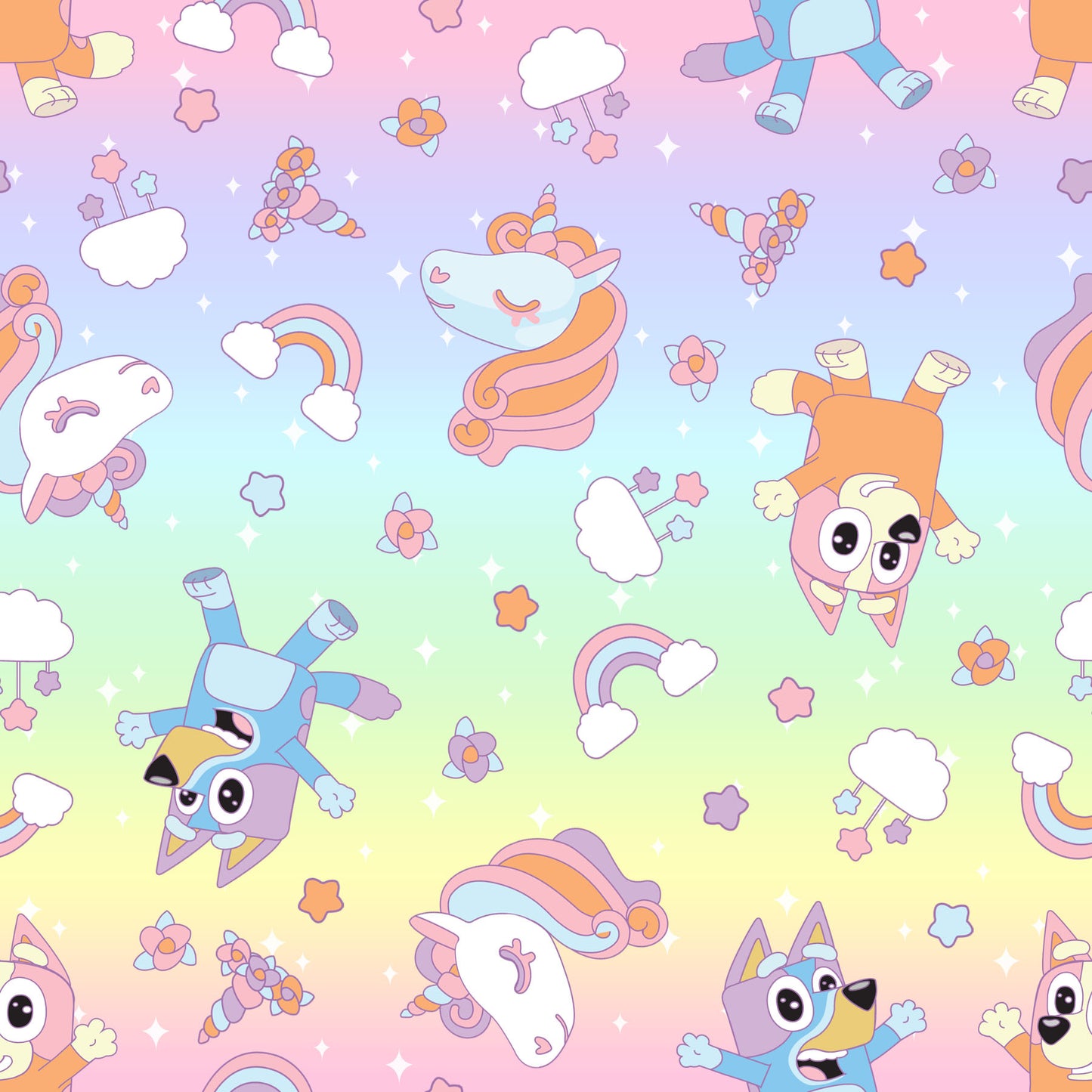 Mystical Puppies Rainbow Seamless Pattern