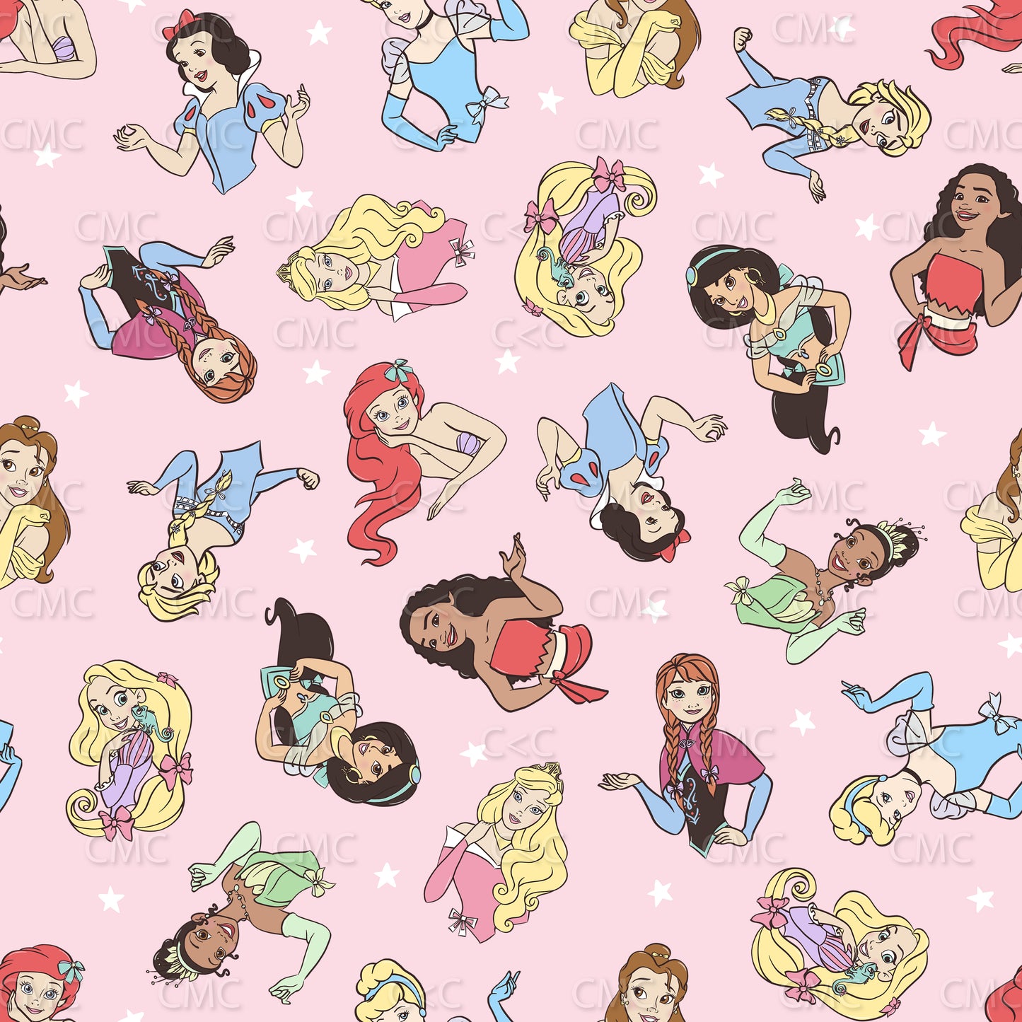 Princesses Bows Mix White Stars on Pastel Pink Seamless Pattern - Limited!