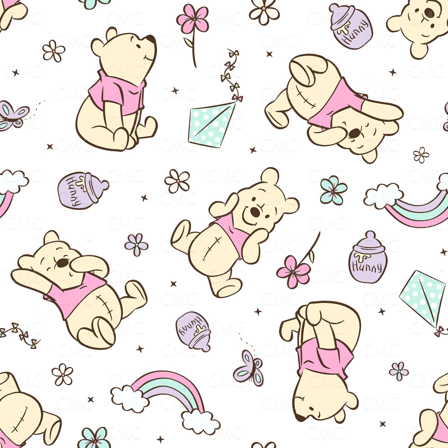 Spring Bear Mix Bright White Seamless Pattern - Limited!