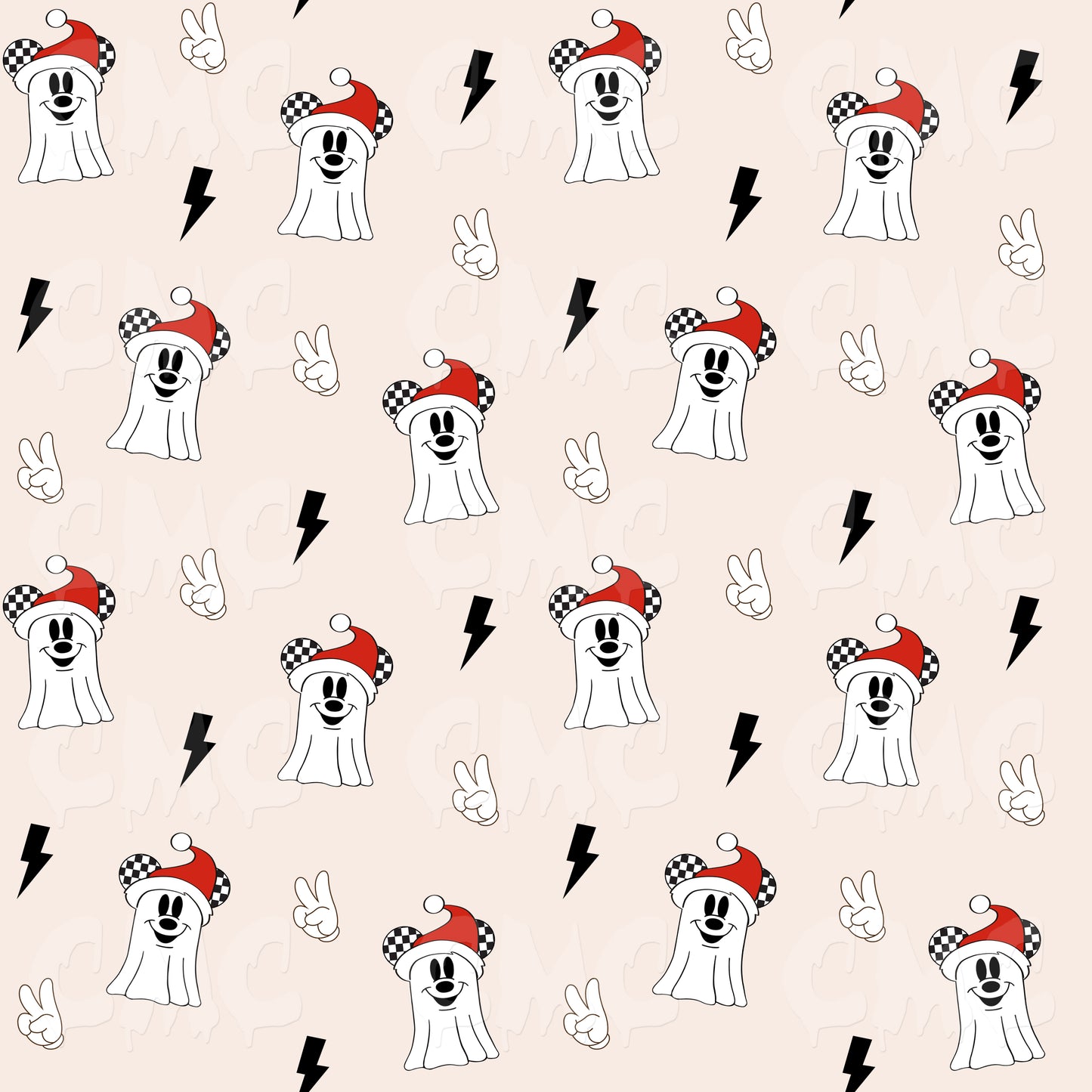Christmas Ghosties Fun Check Neutral Seamless Pattern