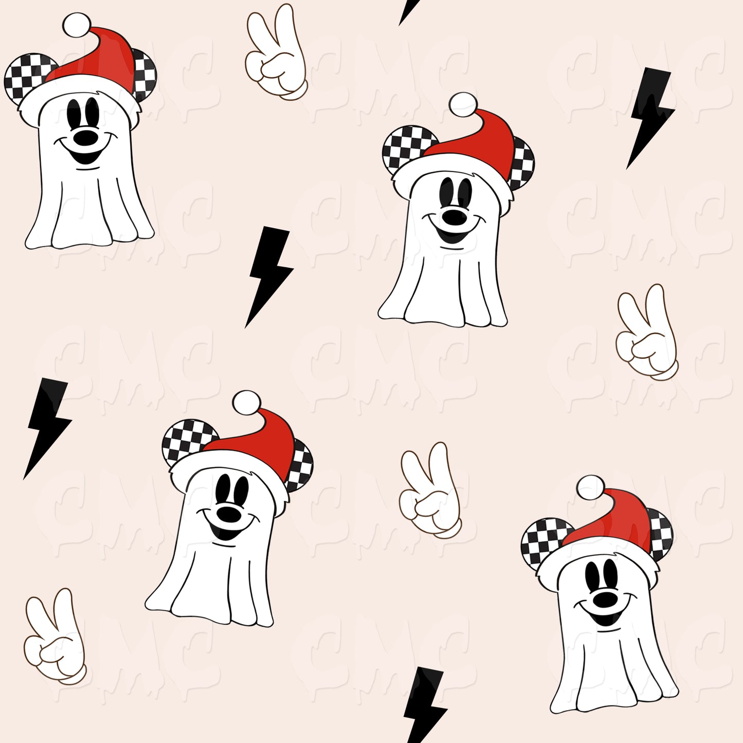Christmas Ghosties Fun Check Neutral Seamless Pattern