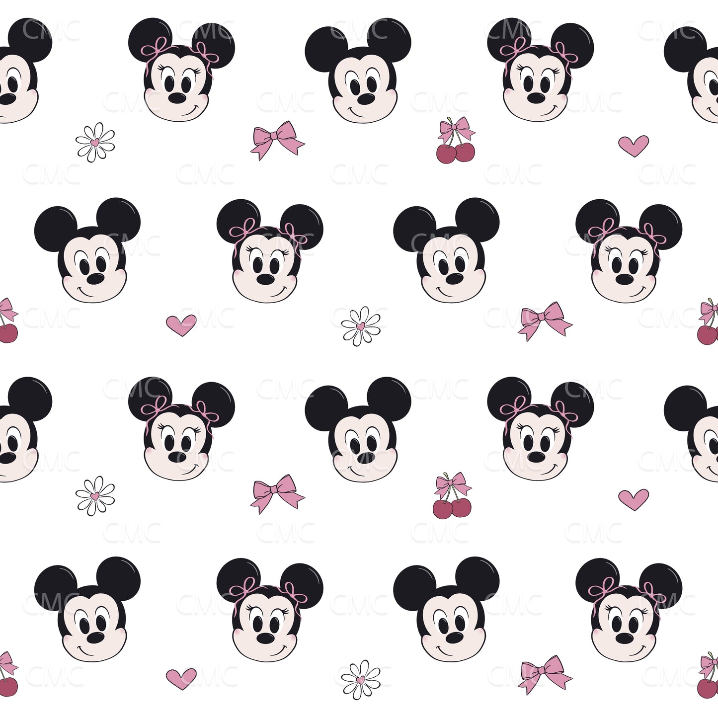 Coquette Mice Love White Seamless Pattern