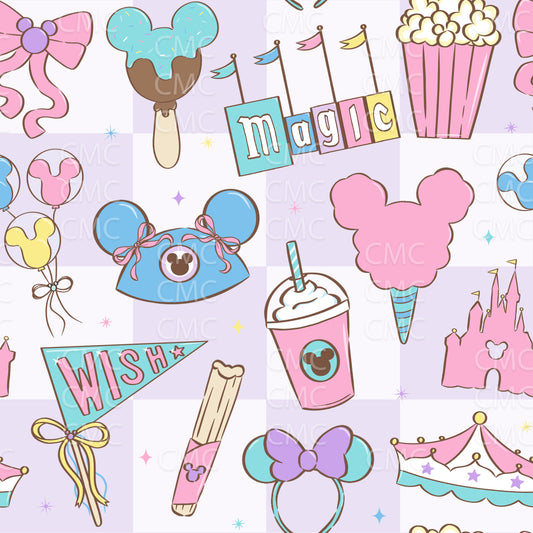 Best Day Ever Up - Girl w/brown on Purple Checkers Seamless Pattern