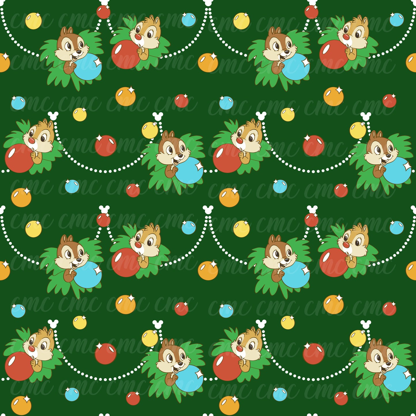 Chipmunks Christmas Tree Dark Green Seamless Pattern