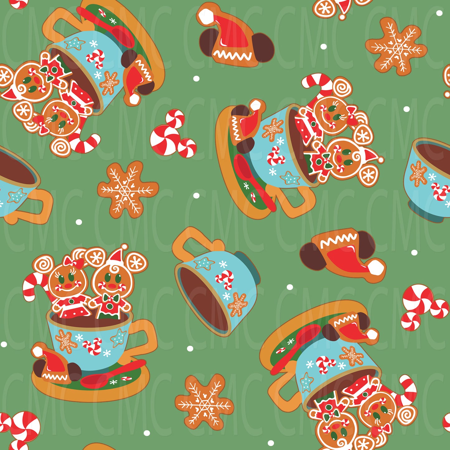 Gingerbread Cup Green Seamless Pattern
