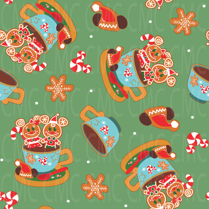 Gingerbread Cup Green Seamless Pattern