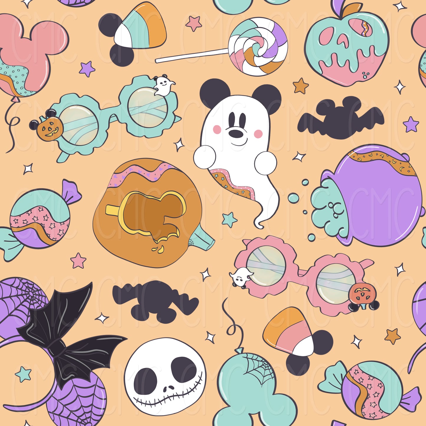 Halloween Magic Orange Seamless Pattern