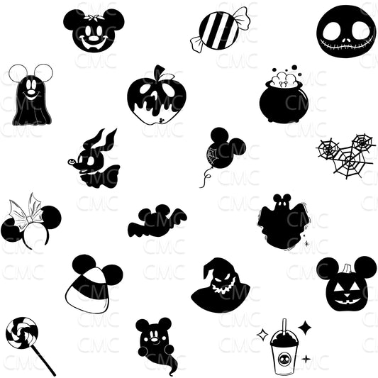 Halloween Magic Simple Seamless Pattern - Black on White