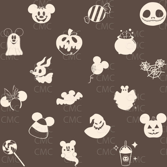 Halloween Magic Simple Seamless Pattern - Cream on Brown