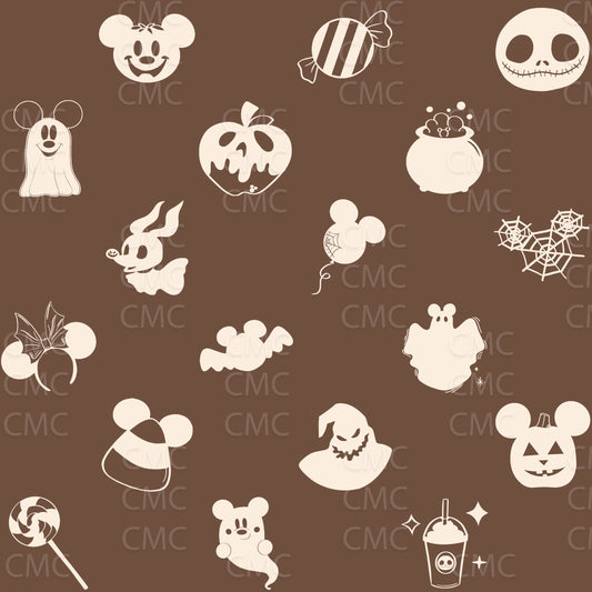 Halloween Magic Simple Seamless Pattern - Cream on Med Brown