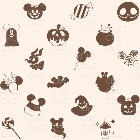 Halloween Magic Simple Seamless Pattern - Brown on Cream