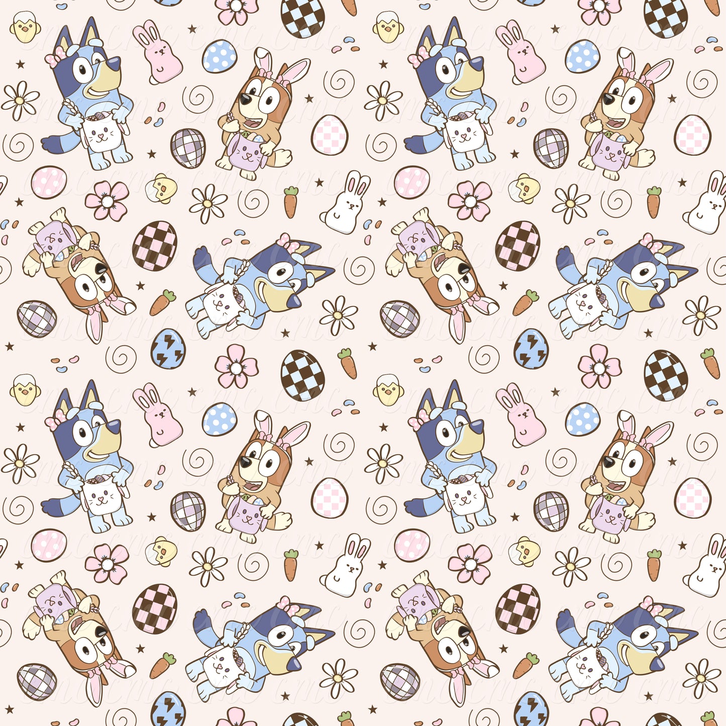 Magical Easter Pups Cream Seamless Pattern