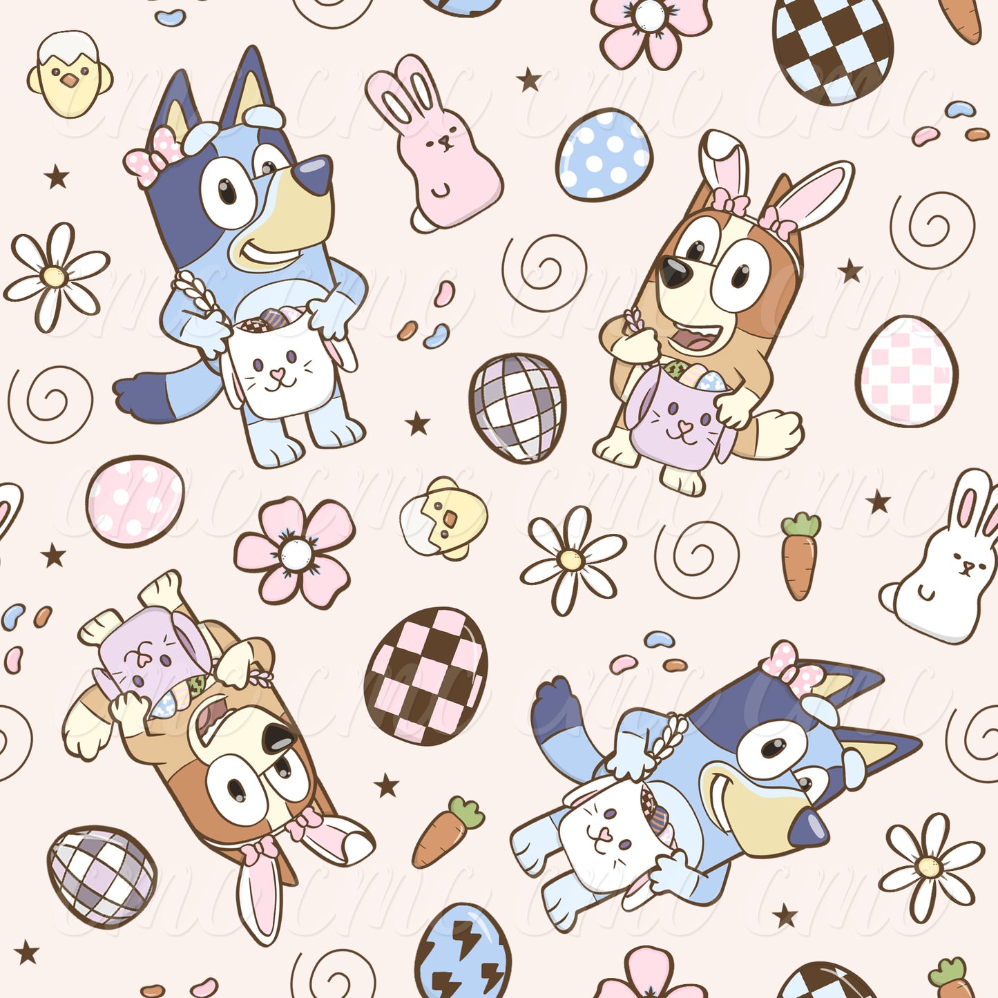 Magical Easter Pups Cream Seamless Pattern