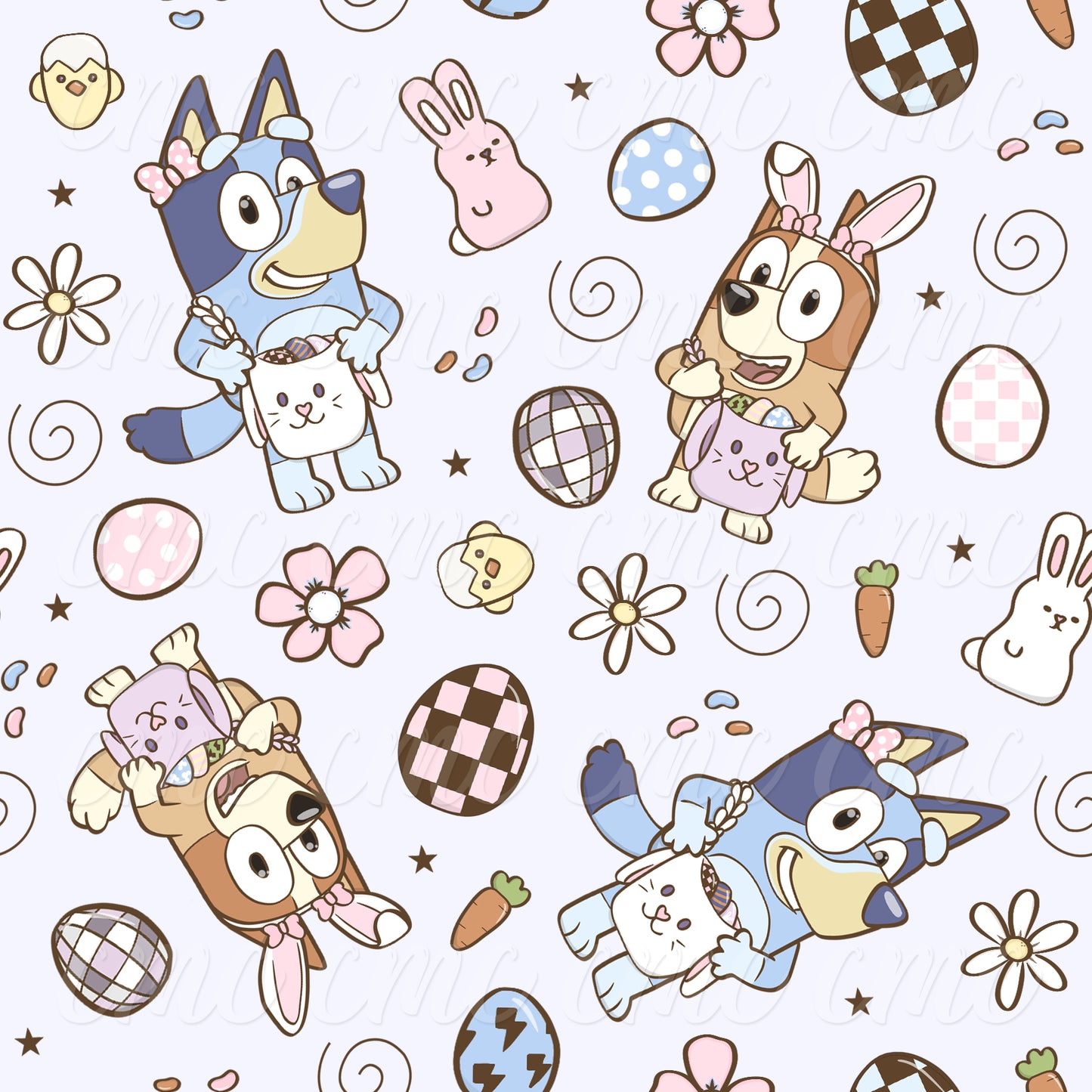 Magical Easter Pups Light Blue Seamless Pattern