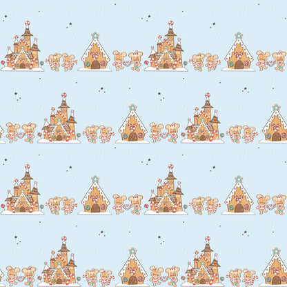 Magical Gingerbread City Blue Seamless Pattern