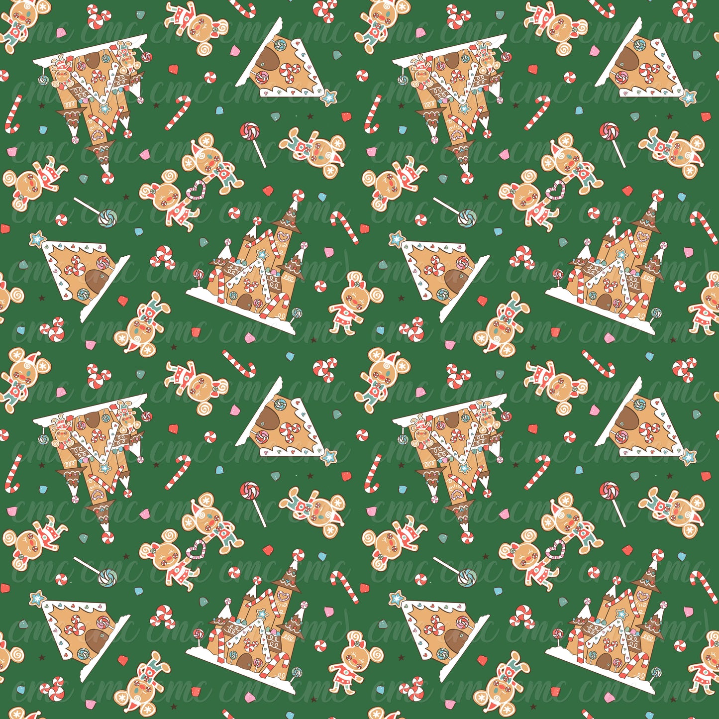 Magical Gingerbread Treats Dark Green Seamless Pattern