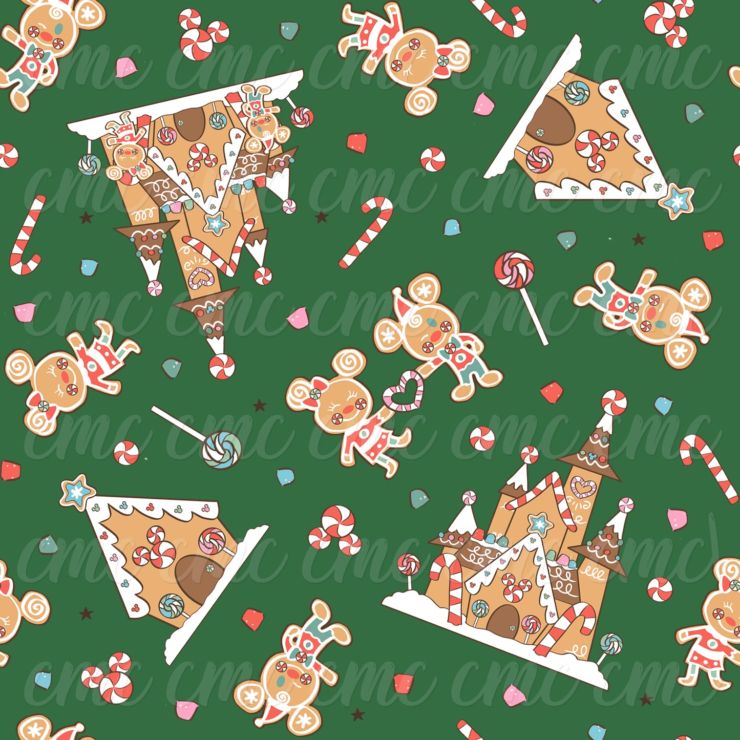 Magical Gingerbread Treats Dark Green Seamless Pattern