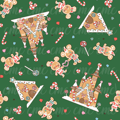 Magical Gingerbread Treats Dark Green Seamless Pattern