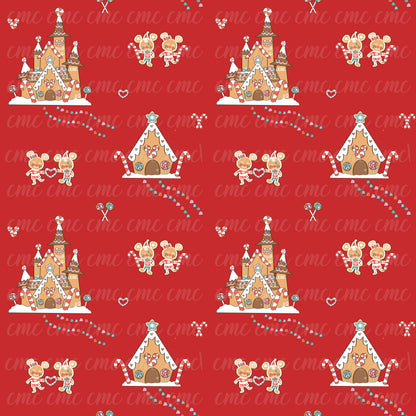 Magical Gingerbread Village Dark Red Seamless Pattern