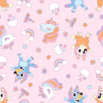 Mystical Puppies Pink Stars Seamless Pattern