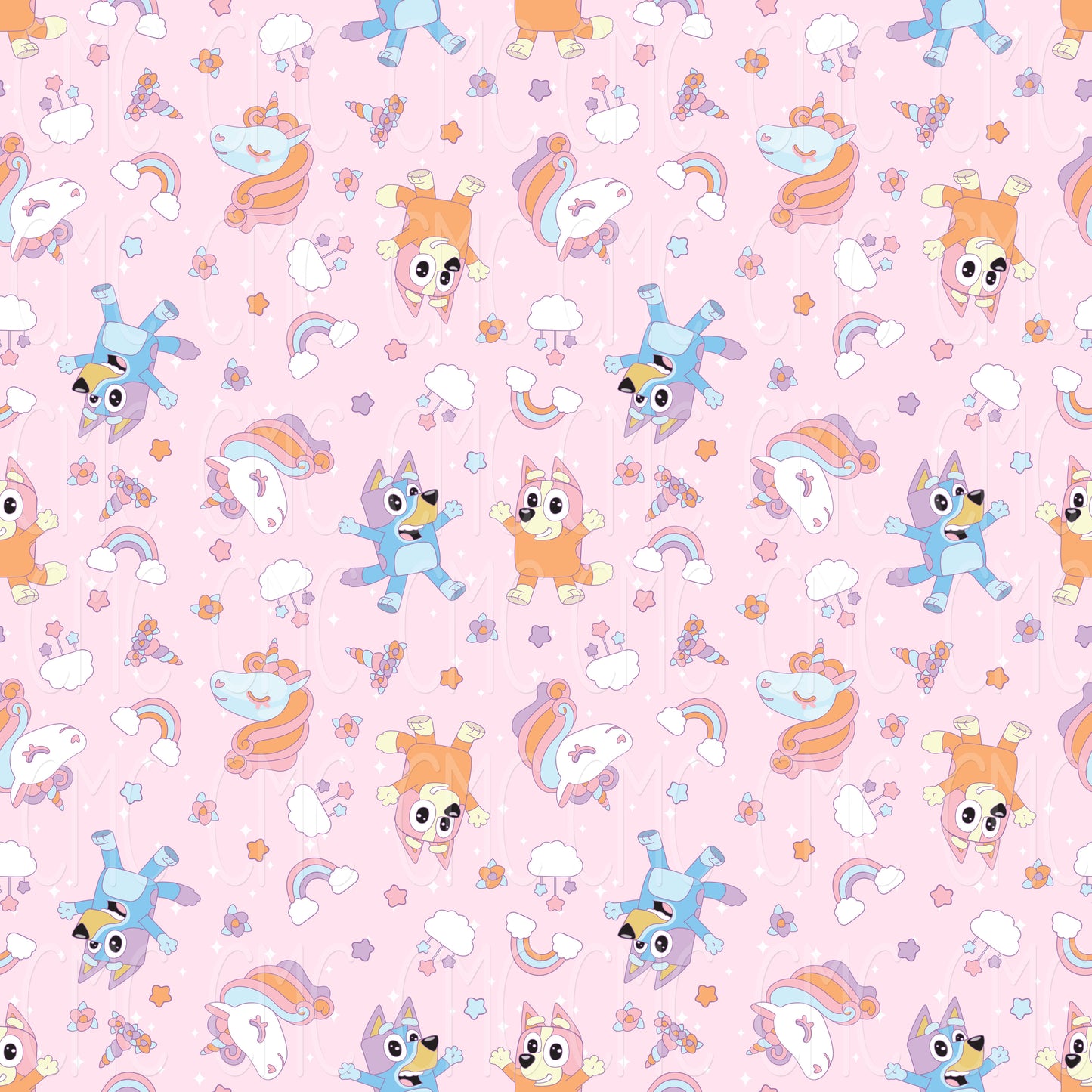 Mystical Puppies Pink Stars Seamless Pattern