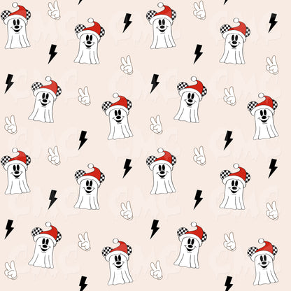 Christmas Ghosties Fun Check Neutral Seamless Pattern