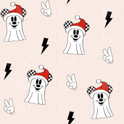 Christmas Ghosties Fun Check Neutral Seamless Pattern